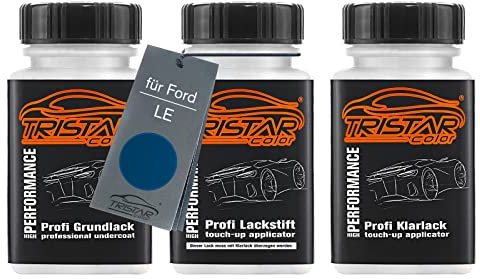 TRISTARcolor Vernice per auto Kit stilo di ritocco per Ford LE Medium Melina Blue Metallic Vernice di fondo vernice di base vernice trasparente ognuno 50ml