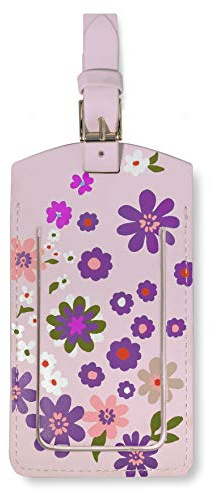 Kate Spade New York Vegan Leather Luggage Tag for Women, Pink/Purple Durable Suitcase ID Tag, Pacific Petals