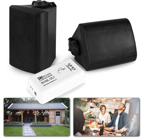 Power Dynamics BGO40, Wand Lautsprecher Boxen, Set mit Bluetooth Verstärker, 100 Watt, 2 Wege Wandlautsprecher mit Wandhalterung, Festmontage an Wand und Decke für Zuhause, Gastro, Bars - Schwarz