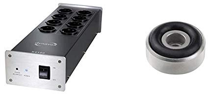 Dynavox HiFi-Netzfilter X4100S, Mehrfach-Steckdose mit 8 Steckplätzen, mit LED-Kontrollleuchte für korrekte Phasenlage, Silber & 207271 Aluminium Gerätefüsse mini 4er-Set Silber