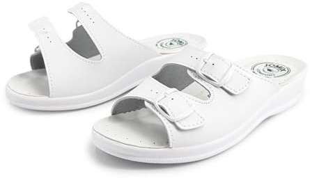 JOMIX Zapatillas Casa Mujer Ortopédicas Chanclas Mujer Verano con Hebilla Pantuflas Anatómicas con Puntera Abierta Fabricadas en Italia, Blanco, 39 EU