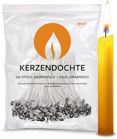100x Kerzendochte & Dochthalter - Komplettes Kerzen Bastelset zum Kerzen selber Machen - 100% Baumwolldochte mit Sojawachs für Teelicht, Stumpenkerze, Duftkerze - 15 cm lang