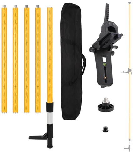 Laser Level Pole with Adjustable Mount 1/4-Inch by 20-Inch, 12 FT/3.7M Adjustable Telescoping Laser Pole with 5/8''-11 Thread Adapter for Rotary and Line Lasers (Without Tripod)