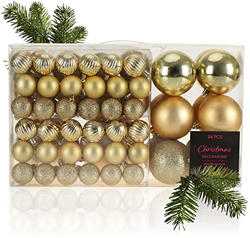 com-four® 94-teiliges Weihnachtskugelset, Christbaumkugeln glänzend/matt | Baumschmuck für den Christbaum - Christbaumschmuck aus Kunststoff