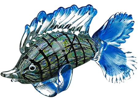GILDE GLAS art Deko Figur Fisch Rainbow - mundgeblasen - Dekoration Wohnzimmer Bad Gäste WC - jedes Teil EIN Unikat - Breite ca. 28 cm