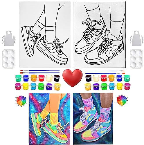 Sneaker Canvas Painting Kit, Pre-Drawn Canvas Art Set, 2 Pack 8x10, Paint & Sip DIY Craft for Adults & Kids, Beginner Friendly, Valentines Gift for her, Romantic Gift for Couples, Love Maker