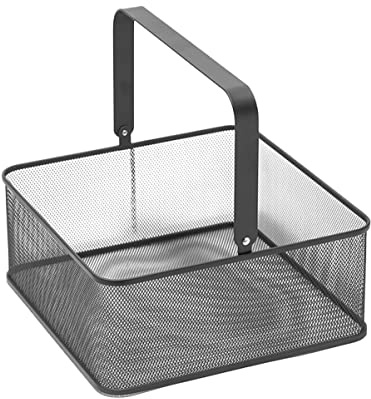 Quadratischer Handkorb aus Eisen, Schwarz, für Haushalt und Küche | Tischkorb zum Sortieren, Tragbar mit Stabilem Stand Glatten Flächen, Geeignet für Bad und Wohnzimmer