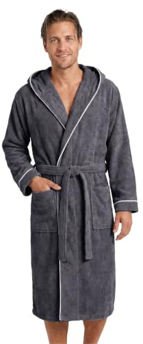 LAYNENBURG Bademantel Herren Frottee - Kapuze - Lang - 100% Baumwolle (360g/m2) - OEKO TEX Standard 100 - Größe M, L, XL, XXL, 3XL