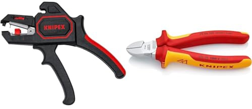 Knipex Automatic Insulation Stripper 180 mm 12 62 180 & Knipex Diagonal Cutter Chrome-Plated, Insulated with Multi-Component Grips, VDE-Tested 160 mm 70 06 160