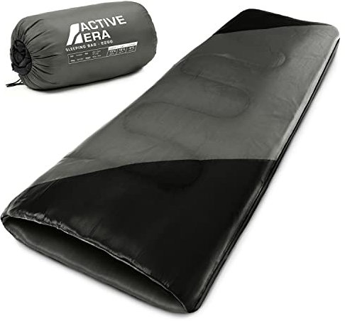 Active Era Deckenschlafsack - Sleeping Bag, -3°C bis 15°C Sommer, Frühling, Herbst - Leichter Schlafsack Outdoor und Indoor - Schwarz