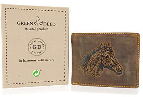GREEN DEED Portafoglio da uomo in vera pelle - Portafoglio grande in pelle - Portafoglio con tasca per monete - Braun d'epoca - Cavallo - 12 x 9 x 3 cm