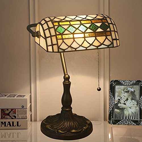 AIBOTY Banker Lampe Tiffany Lampe Kristallperlen Buntglas Lampe Schlafzimmer Nachttisch Büro Lesepult Klavier Lampe Lotus Legierung Basis Zug Kette Schalter Geburtstag, 10X15in,P