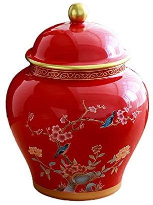 LOVIVER Ancien Pot de Gingembre en Porcelaine de Style Chinois Vase à Fleurs en Céramique Décoratif Traditionnel Boîte à Thé Pièce Maîtresse de Table pour Orn