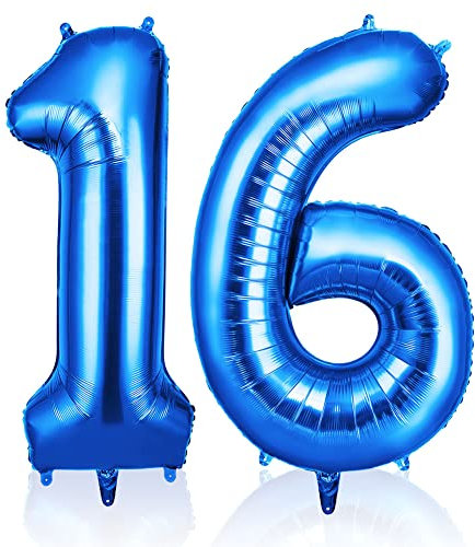 OFFCUP Palloncini Compleanno Blu 101 CM, Palloncino Numero 16/61, Foil Palloncini Numeri, Giganti Palloncini Numeri, Decorazioni Festa Compleanno, Gonfiabili Pallone per Anniversario