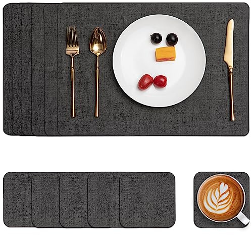 Myir JUN Tischsets abwaschbar Leder und Untersetzer doppelseitige Platzsets | Platzdeckchen abwaschbar 6er Set rutschfest Tischsets Platzsets abwaschbar Kunstleder (Grau, 6er Set)