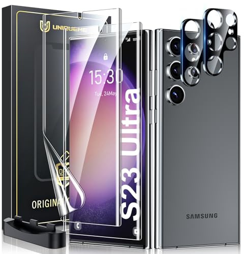 UniqueMe für Samsung Galaxy S23 Ultra Schutzfolie - 2 Folie 2 Kameraschutz | EPU Displayschutz und Kamera Schutz für Samsung Galaxy S23 Ultra Folie, Fingerabdruck ID Unterstützenm, Kratzfest