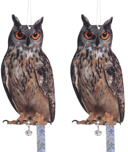 Kungfu Mall Owl to Keep Birds Away, 2PCS Reflective Bird Scarer Devices Reflective Owl Hanging Decoration Dual-Side Printed Raster Fake Eagle for Garden Patio Windows Farm