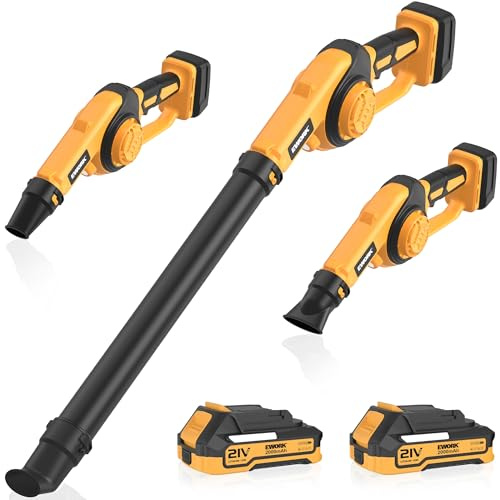 EWORK Petit souffleur électrique sans fil 21 V 130 CFM/200 MPH avec batterie 2 x 2,0 Ah et chargeur rapide, mini souffleur compact alimenté par batterie pour l'entretien de la pelouse, les feuilles