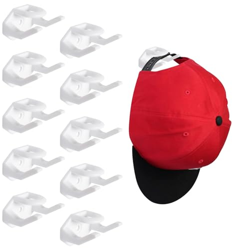 Mikihat 10 St Selbstklebende Hut-Organizer, Huthaken Hutständer, Minimalistischer Huthalter für Wandmontage, Hut-halter, Ohne Bohren, Cap Halter, Hat Rack Display Haken, Kappenhaken für Wand (Weiß)