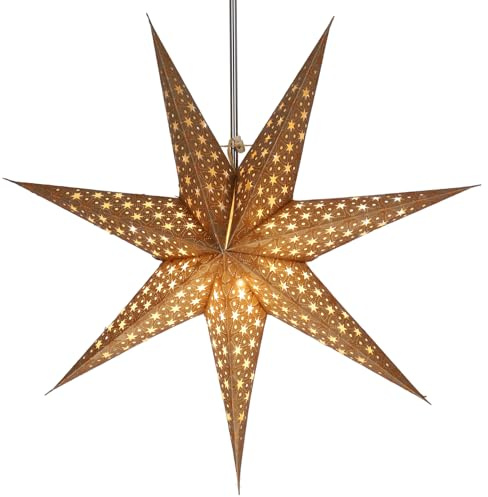 GURU SHOP hopfällbart adventsljus, pappersstjärna, julstjärna 60 cm – Milenka Gold, stjärnfönsterdekoration