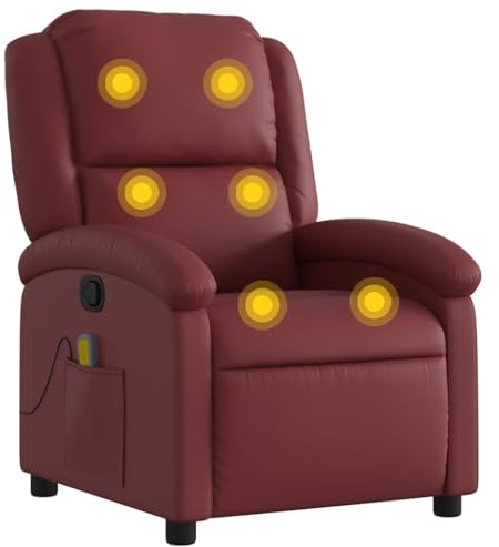 vidaXL Sillón de Masaje Reclinable, Silla con Respaldo Reposabrazos, Sillón de TV Relax Descanso, Asiento para Salón Hogar, Cuero Sintético Rojo Tinto