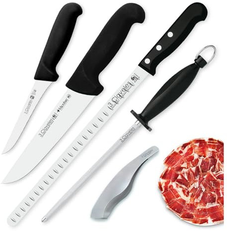 PracticFood Jeu de Couteaux Professionnels Sélection Master Chef, Couteau à Jambon Alvéolé 29 cm et Accessoires (3C PREMIUM II)