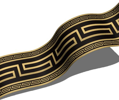 Funlife 3 Rolle Selbstklebende PVC Tapete bordüre, Tapetenbordüre Wandtatoo in griechischem Stil, Wandbordüre Klebefolie für Bad Spiegel Küche Fliesen Raumdekoration, 10x200cm Schwarzes Gold