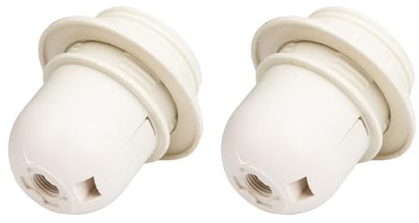 4MIU 2 Pcs E27 Lamp Holder White Plastic Shell Light Socket Threaded Replacement Medium Base Parts with Shade Ring for Table/Floor Light Fixture VDE CE Edison