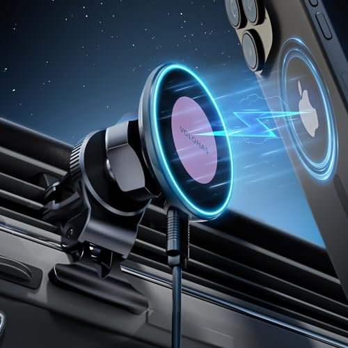 VOLOHAS 15W Supporto Telefono Auto Caricatore Induzione MagSafe, Caricabatteria Senza Fili per iPhone 16 15 14 13 12 Samsung Xiaomi