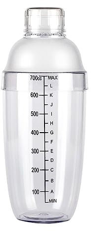 700CC/24OZ Plastic Cocktail Shaker Cup Transparent Bartender Shaker Drink Mixer Bottle with Measuring Scale & Built-in Strainer