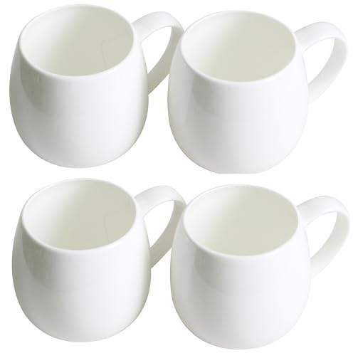 Olly & Rose White Bone China Coffee and Tea Mugs - 4 Pack - Large 480ml Cups - Durable and Dishwasher Safe Premium Gloss White Drinking Coffee Mugs and White Tea Cups