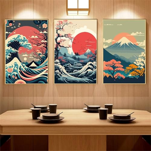 Viusneun 3er Premium Poster Set - Japanische Wanddeko - Japanische Landschaftsposter - Wandbilder Deko für Wohnzimmer und Schlafzimmer - Ohne Rahmen (50x70cm)