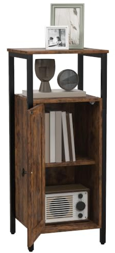 HOMCOM Beistelltisch Schmaler mit Schrank 34 x 30 x 80 cm Rustikales Braun | Kaffeetisch, Zwei Offenen Ablagefächern, Sofatisch Couchtisch Nachttisch, für Wohnzimmer Schlafzimmer