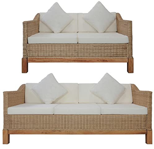 Sufrk 2-TLG. Sofagarnitur mit Auflagen Natur Rattan Wohnzimmer Couch Ecksofa Klein - 278615