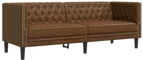 vidaXL Sofá Chesterfield de 2 plazas Piel de Ante sintético marrón, sofá, sofá tapizado, sofá de 3 plazas, sofás, Asientos de salón, sofá de 3 plazas