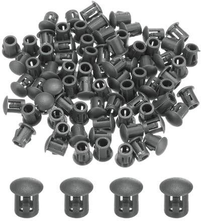 sourcing map 64PCS 5mm(3/16) Dark Grey Plastic Hole Plugs | Flush Type Panel Hole Plugs,Insert End Caps,for Locking Hole Tubes Furniture Cabinet