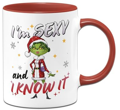 Tassenbrennerei Miss Grinch Tasse - I'm sexy and I know it - Weihnachtstasse mit Spruch, Kaffeetasse lustig - Geschenk für Frauen, Freundin, Kollegin (Rot)
