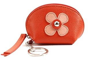 Marc Tchou Blumen-Design Schlüsseltasche aus hochwertigem Leder, Damen und Mädchen, mit Reißverschluss und Schlüsselring, kompakte Größe (Orange)