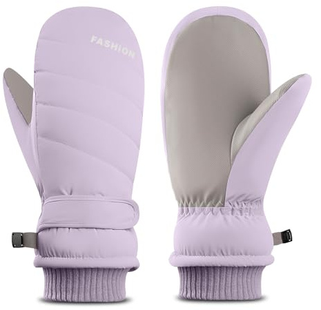 Bototack Winter Ski Mittens for Women, Waterproof Touch Screen Snow Gloves with Fleece, Anti Slip Warm Windproof Snowboard Gloves for Skiing Hiking Cycling (Purple)