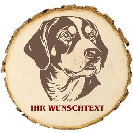 KIWISTAR UG - 14-16 cm Baumscheibe - Amerikanischer Foxhound - Hund - personalisiertes Geschenk individuell selbst gestalten - Name - Holzscheibe mit Wunschtext - Naturholz - Geschenk - Türschild