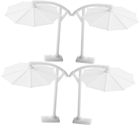 Vaguelly 4pcs Miniature Sunshade Parasol Model Dollhouse Outdoor Furniture High Precision Mini Umbrella Miniature Garden Accessories Versatile Use for Photography Props White Plastic