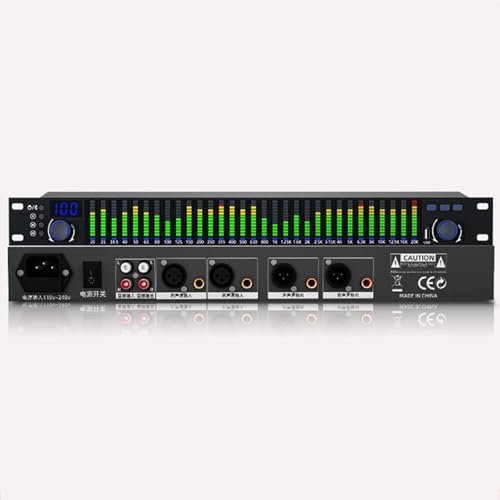 31-Band Digital Equalizer, 1U Rack Mount Spectrum Analyzer, with Noise Reduction, 10 Preset Effects, High/Mid/Bass Adjustment, for Live Production, Recording Studio