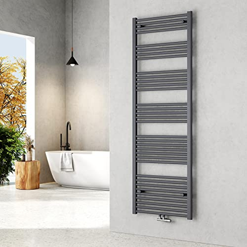EMKE Handtuchheizkörper 1800x600 mm - Gerade Badheizkörper mit Mittelanschluss, Effizienter Handtuchwärmer Handtuchtrockner Heizkörper für Bad, Anthrazit, 860W