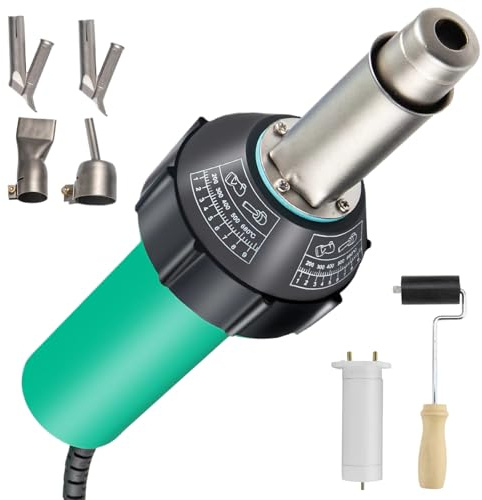 1 600 W svetspistolmaskin i plast, svetspistol, varmluftsfackla, temperaturintervall 30 ~ 700 °C/AiR Volym 230 l/min, golvsvetssats med 4 svetsspets/1 värmekärna/1 rullstång, för TPO/PVC