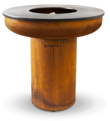 BonFeu BonBiza XL Corten – Luxus Feuerschale mit Plancha-Grill Ø100cm – Hochwertiger Cortenstahl Design-Grill – Inkl. Grillrost – Multifunktionale Feuerstelle für Garten & Terrasse