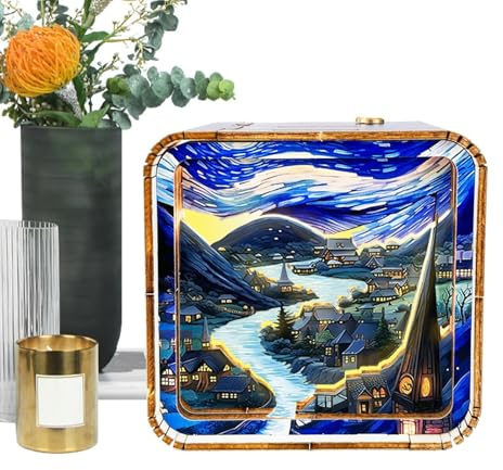 Lampes de table en bois pour chambre à coucher, puzzles de paysage de dessin animé, jouets sensoriels portables, lampe en bois réglable, puzzle unique (bois naturel, 30,5 x 20,3 cm), chambre à coucher