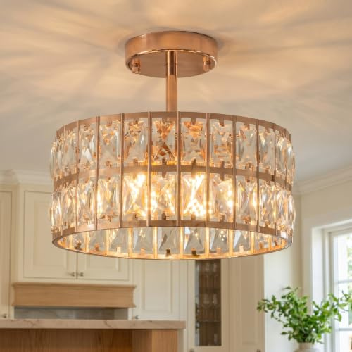 MSSIAN Kronleuchter Kristall Gold - Deckenlampe Gold Kristall 30cm | Kronleuchter Kristall Deckenleuchte Kompatibel Dimmbaren Leuchtmitteln, Geeignet für Foyer, Eingangsbereich, Flur, Esszimmer
