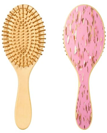 SKYSHU Rose Gold Fireworks Natural Wooden Hair Brush with Comfortable Wooden Bristles, Detangling and Styling Oval Hairbrush for Women, Men and Kids All Hair Types (Wet Dry & Damaged Hair)