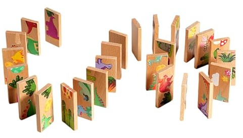 HuadaXtai Dinosaur Dominoes Set, jeu d'image pour les tout-petits, jouet de puzzle en bois pour les 3 ans et plus