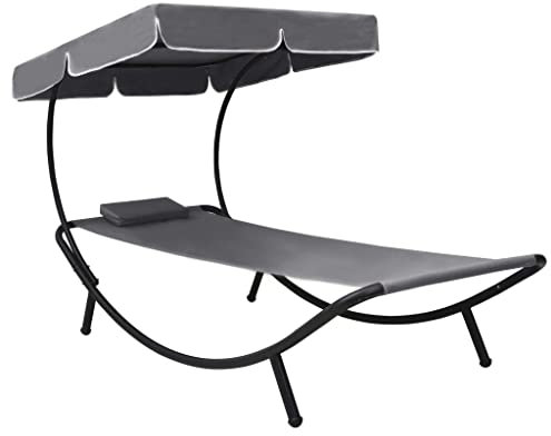 XINCXIN Sonnenliege, gartenstuhl hochlehner Strand Stuhl korbsessel Outdoor Patio Chairs Geeignet für Garden Terrace Camping Outdoors Balcony mit Sonnendach & Kissen Grau